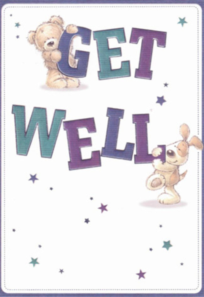 Steeped in Ilford's neighbourly goodness, this get well card is alive with friendly encouragement. At its centre, an illustrated bear-rosy-cheeked and brimming with gentle energy-teams up with a floppy-eared puppy, their camaraderie suggested by interlocked glances and shared, hopeful grins. The tactile rendering of their fur adds a layer of softness, as though inviting a loving hug on a chilly morning at Valentines Park. Lively, hand-painted stars in various shades of blue and purple swirl across the card, a visual representation of well wishes floating above Ilford Exchange. Dominant, confident typography anchors the design, the bold, purple-accented letters of 'Get Well' reassuring and bright, propped up by the loyal pup's playful paws. The background is a dreamy cream, lending an airy, uplifting effect similar to the open spaces by Seven Kings Park. It's easy to imagine this card paired with a bouquet freshly gathered for a local delivery-a dual gesture of positivity and genuine Ilford warmth. Each detail is rendered with heartfelt care, the overall mood lively yet deeply comforting, making this illustration an ideal pick-me-up for neighbours young and old.