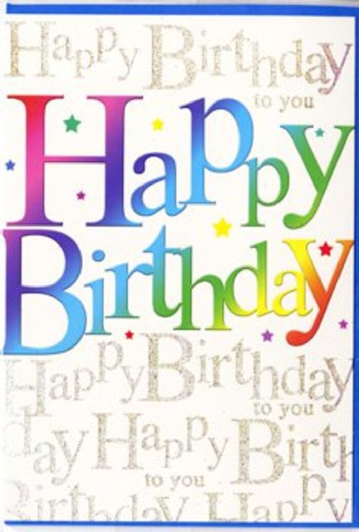 The birthday card in the image radiates an immediate sense of celebration, as though it has just been placed beside a freshly delivered bouquet in an Ilford living room. Spanning the centre of the card, the phrase Happy Birthday is written in big, approachable letters, each character filled with a luscious ribbon of colour that moves gradually from one shade to the next. Starting with rich crimson and raspberry hues, the gradient flows through juicy oranges and mellow golds before softening into lively greens, aquamarines, sky blues, and finally deeper violet tones, reminiscent of a carefully arranged rainbow of blooms at Flower Delivery Ilford. The edges of the lettering are sharply defined, yet the interior colours blend smoothly, giving a soft, almost airbrushed finish that feels both modern and inviting. Behind this statement greeting, the background is layered with line upon line of delicate golden script. The phrase Happy Birthday to you is repeated in flowing cursive, looping and intertwining so that it forms a gentle, decorative pattern across the card's surface. The gold ink catches light with a fine shimmer, like the glow of late-afternoon sun filtering through trees in Valentines Park, providing a luxurious yet understated contrast to the vivid central text. Tiny glints and confetti-like specks add points of sparkle here and there, hinting at balloons, party poppers, and the joyful rustle of wrapping paper. The card stock itself looks smooth and subtly glossy, inviting touch and designed to stand gracefully on a mantel or sideboard. This thoughtful combination of bold colour and refined detail makes the card feel like more than just a message; it becomes a small, cheerful centrepiece for any birthday celebration in and around Ilford.